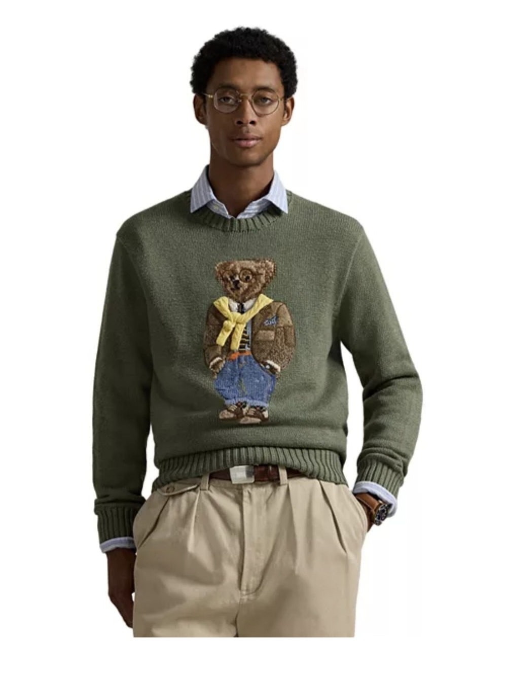 Ralph Lauren Olive Bear Crewneck Sweater for Men